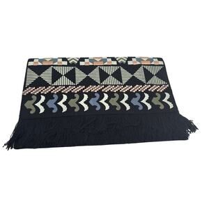 Stella & Dot New Aztec Embroidered Fringed Clutch Bag Boho Black Geometric